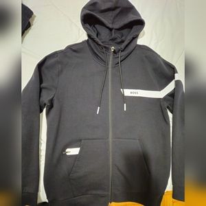 BOSS ZIP-UP HOODIE WITH LOGO STRIPE - Large